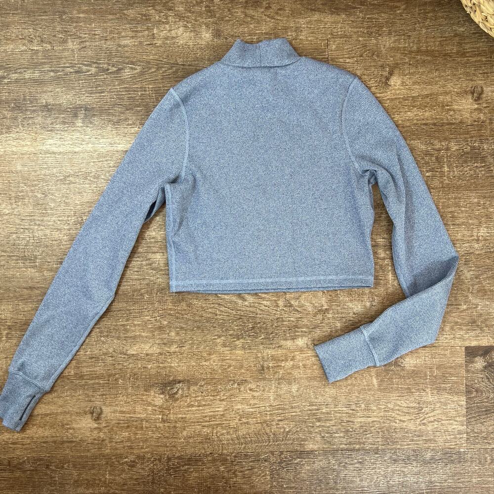Offline By Aerie Mock Neck Ribbed Cropped Long Sleeve Dusty Blue Top - Picture 4 of 6